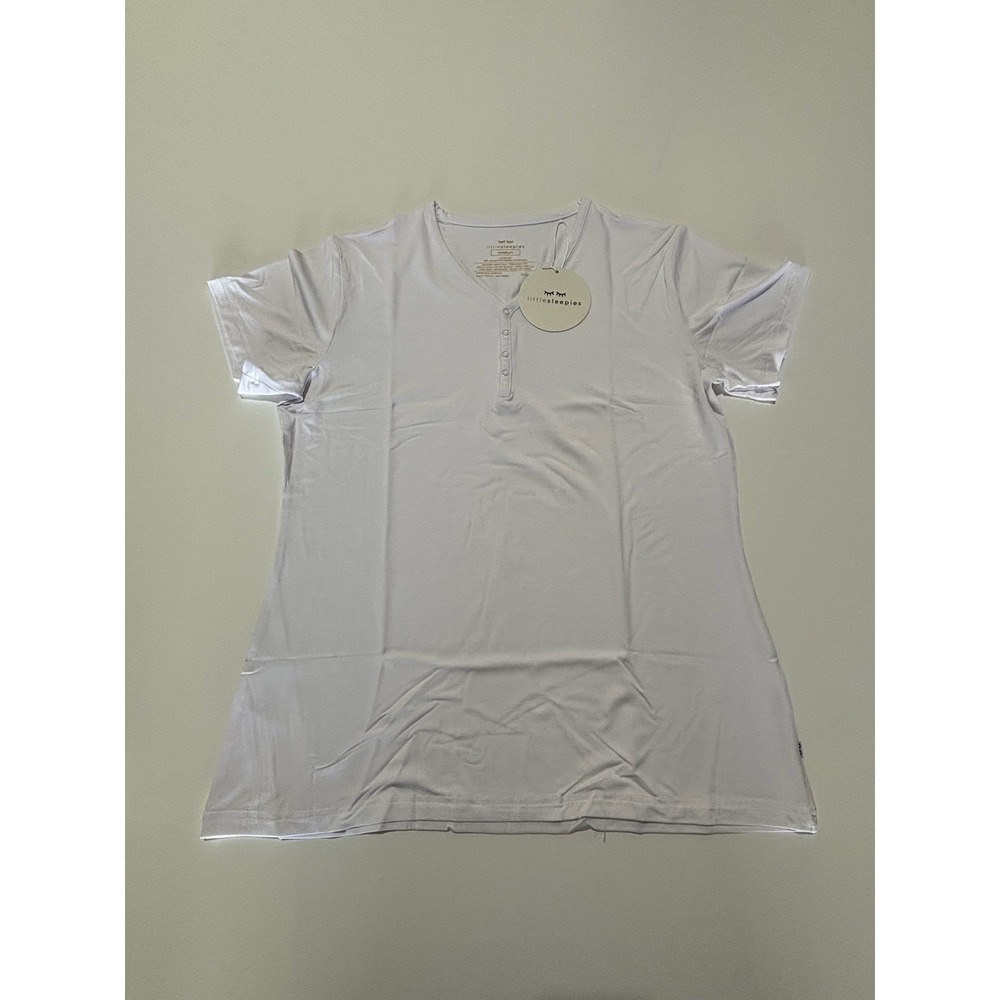 Little Sleepies Women Bright White Lunaluxe Short Sleeve Pajama Top Medium NWT